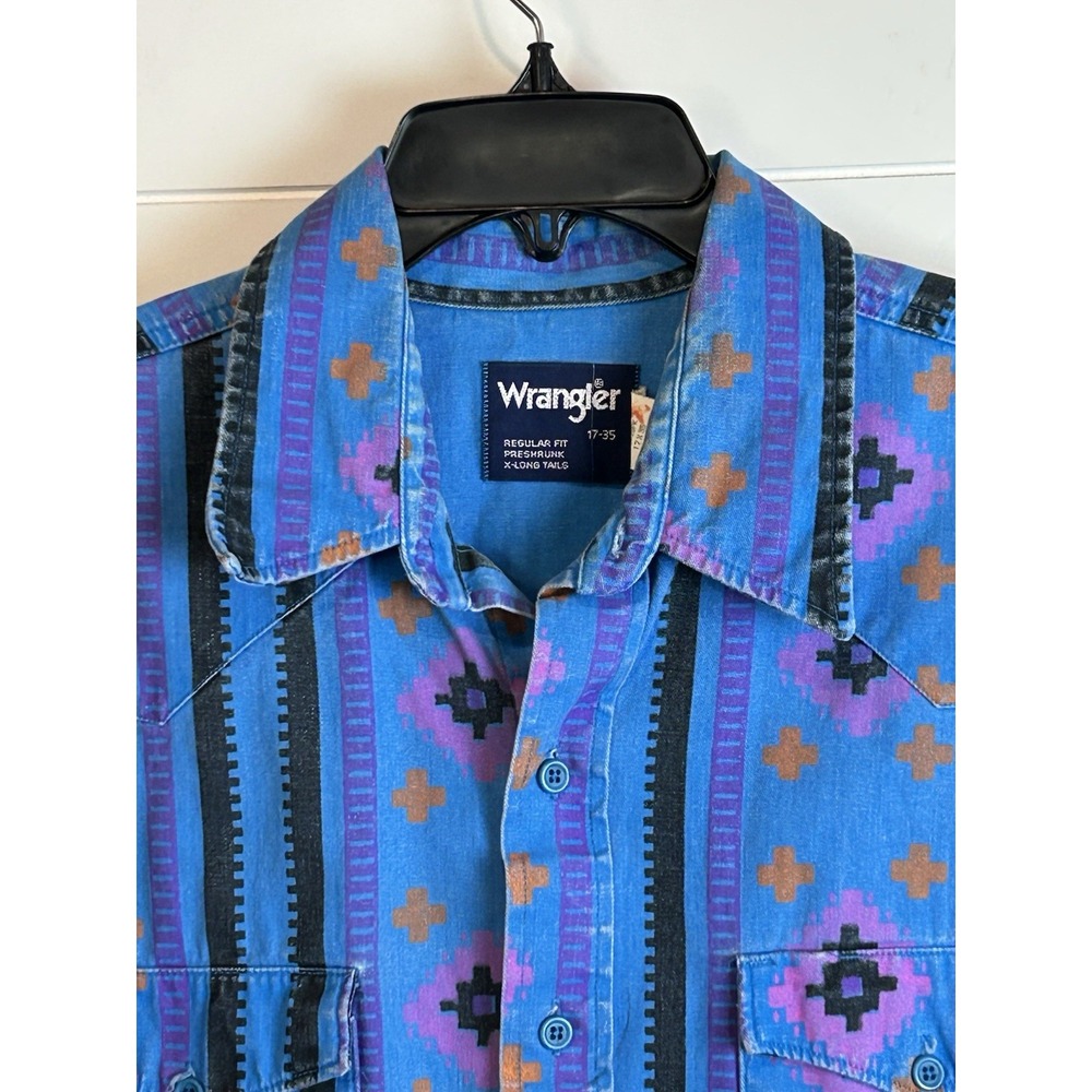 VTG Wrangler Brushpopper Blue Aztec Rodeo Cowboy Western Southwest Men's 17-35 - Picture 2 of 10